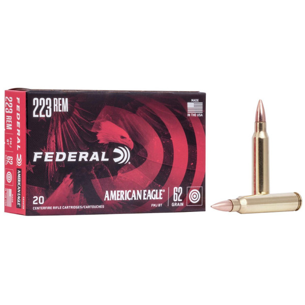 Federal American Eagle Rifle Ammunition .223 Rem 62 gr FMJ 3020 fps 20/rd