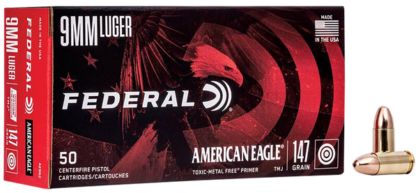 Federal AE9N2 American Eagle Indoor Range Training 9mmLuger 147gr Total Metal Jacket 50 Per Box/20 Case