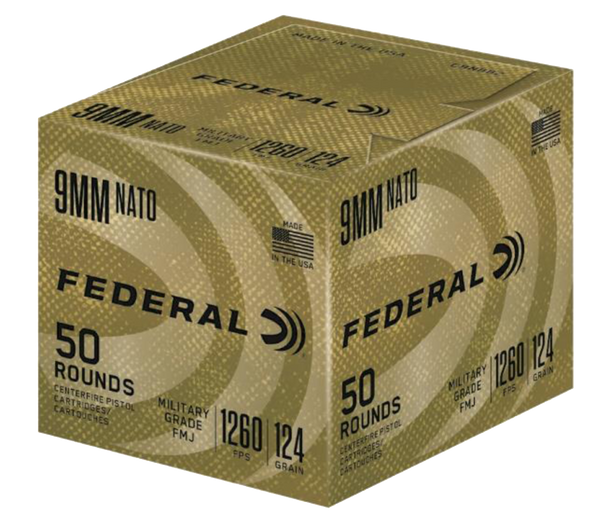 Federal C9N882 Military Grade  9mmLuger 124gr Full Metal Jacket 50 Per Box/10 Case