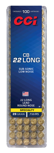 CCI 0038 Specialty CB Subsonic 22Long 29gr Lead Round Nose 100 Per Box/50 Case