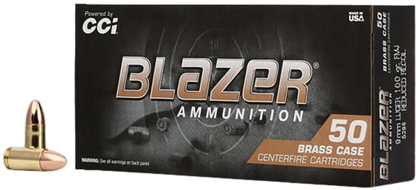 CCI 5296 Blazer Brass Full Metal Jacket 9mmLuger 100gr Full Metal Jacket 50 Per Box/20 Case