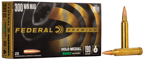 Federal GM300WM Premium Gold Medal 300WinMag 190gr Sierra MatchKing BTHP 20 Per Box/10 Case