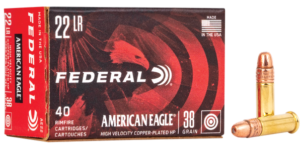 Federal AE22 American Eagle  22LR 38gr Copper Plated Hollow Point 40 Per Box/100 Case
