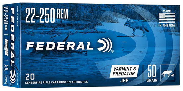 Federal AE22250G American Eagle Varmint & Predator 22-250Rem 50gr Jacketed Hollow Point 20 Per Box/10 Case