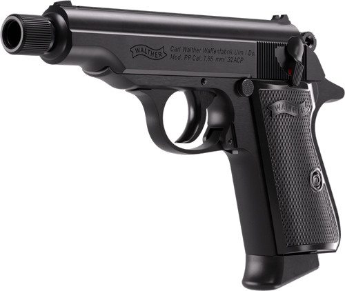 WALTHER PP SD 32ACP BLACK 8RD THREADED BARREL BLACK GRIPS