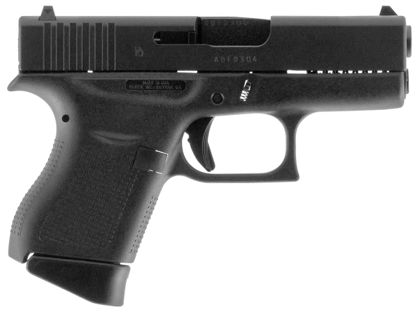 Glock UI4350201 G43  Slim Sub-Compact Frame 9mm Luger 6+1 3.41" Black Steel Barrel, Matte Black Serrated Steel Slide, Black Polymer Frame, Textured Polymer Grip, Right Hand