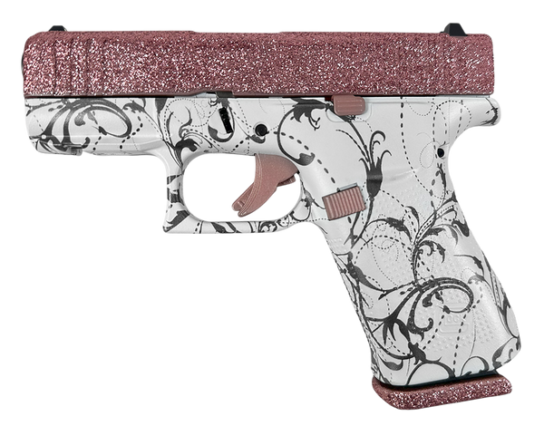 Glock 43X 9mm Luger, 3.41" Barrel, 10+1, Black & White Paisley Cerakote / Rose Gold Glitter Cerakote