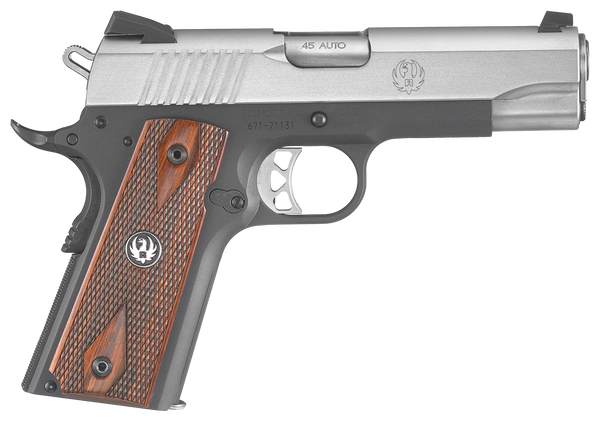 Ruger 6711 SR1911 Lightweight Commander 45 ACP 7+1 4.25" Stainless Steel Barrel, Low-Glare Serrated Stainless Steel Slide, Black Anodized Aluminum Frame w/Beavertail, Hardwood Grip, Right Hand