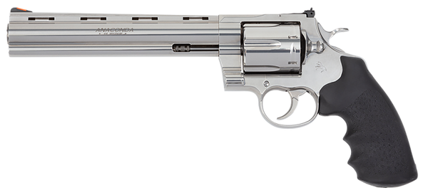 Colt Mfg ANACONDASP8RTS Anaconda  44 Mag 6 Shot 8" Stainless Recessed Target/Vent Rib Barrel, Cylinder & Frame, Black Hogue Rubber w/Finger Grooves Grip
