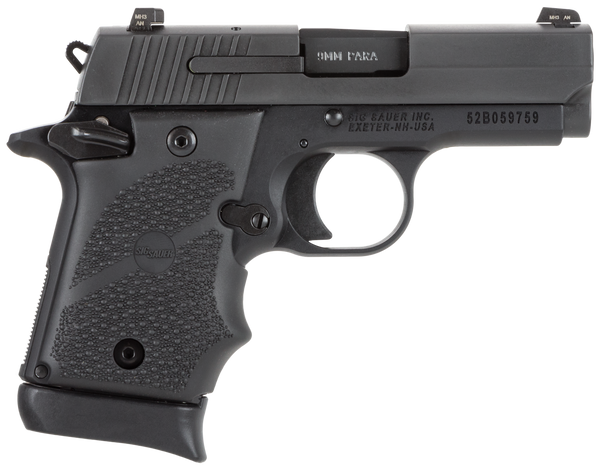 Sig Sauer 9389BRGAMBI P938 Micro-Compact BRG 9mm Luger 3" 7+1 Black Nitron Stainless Steel Black Hogue Rubber Grip