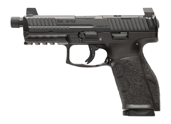 HK 81001223 VP9A1 X Tactical Full Size 9mm Luger 20+1 4.70" Black Threaded Barrel, Black Steel Serrated w/Optic Slide, Black Polymer Frame w/Picatinny Rail, Textured Grip