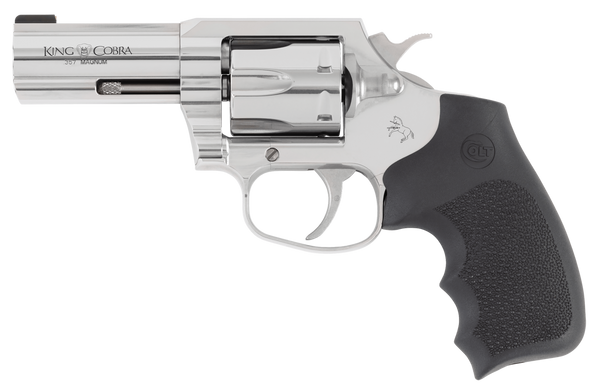 Colt Mfg KCOBRASB3RBB King Cobra  357 Mag 6rd Shot 3" Stainless Steel Barrel, Cylinder & Frame, Black Hogue Overmolded Grip, Exposed Hammer