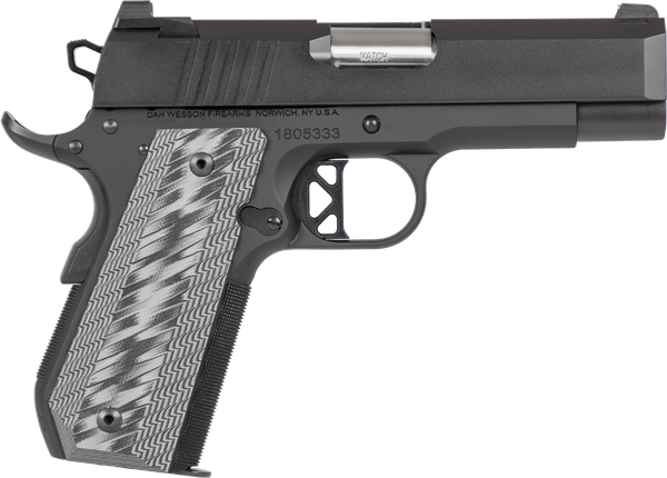 Dan Wesson 01883 ECP  Compact Frame 45 ACP 8+1 4" Stainless Bull Barrel Black Duty Serrated Stainless Steel Slide Black Aluminum Frame wBeavertail Black/Gray G10 Grip