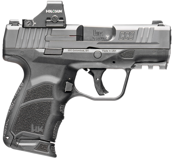 HK 81001132 CC9  9mm Luger 10+1 3.32" Black Polygonal Rifled Barrel, Optic Ready RMSc/407k Footprint/Serrated Steel Slide, Polymer Frame w/Picatinny Rail, Black Interchangeable Backstrap Grip