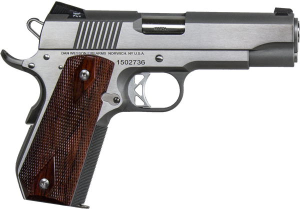 Dan Wesson 01912 Commander Classic *CA Compliant 45 ACP 8+1 4.25" Stainless Match Grade Barrel, Brushed Stainless Steel Serrated Slide & Bobtail Frame, Wood Grip, Ambidextrous