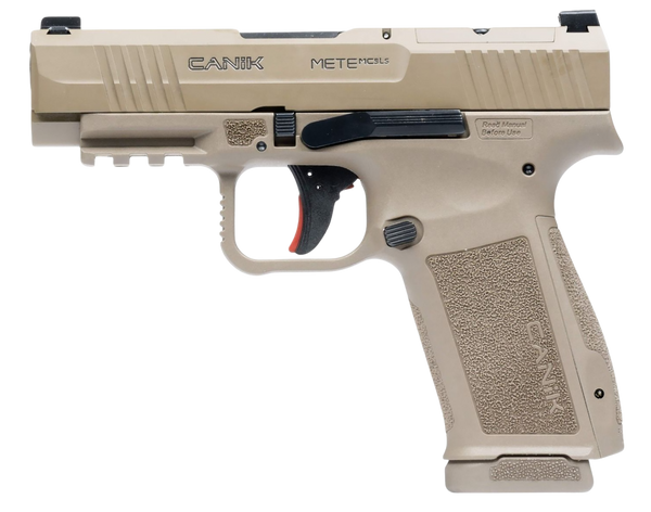 Canik HG7885CAD-N Mete MC9LS *CA Compliant 9mm Luger 10+1 3.63" Black Steel Barrel, Desert Cerakote Steel Serrated Slide, Flat Dark Earth Polymer Frame w/Picatinny Rail, Interchangeable Backstrap Grip