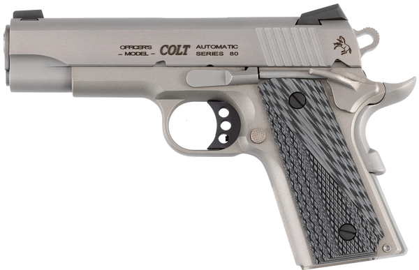 Colt Mfg O9840XE Officer Lightweight 45 ACP 7+1 4.25" Stainless Steel Barrel, Stainless Cerakote Stainless Steel Serrated Slide, Stainless Cerakote Aluminum Frame w/Beavertail, Black/Gray G10 Grip