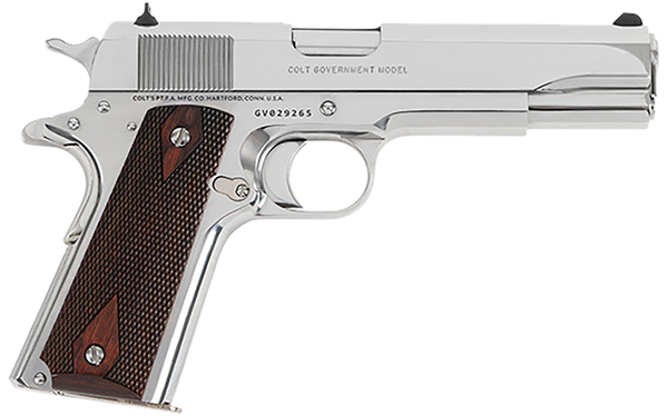 Colt Mfg 1911 Government .45 ACP, 5" Barrel, 8+1, Bright Stainless