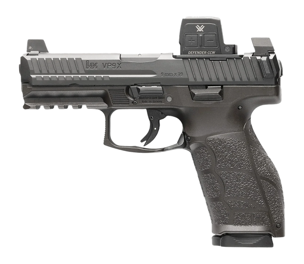 HK 81001355 VP9A1 X w/Optic Full Size Frame 9mm Luger 20+1 4.09" Black Barrel, Black Steel Serrated w/Optic Slide, Black Polymer Frame w/Picatinny Rail, Textured Grip, Vortex CCW