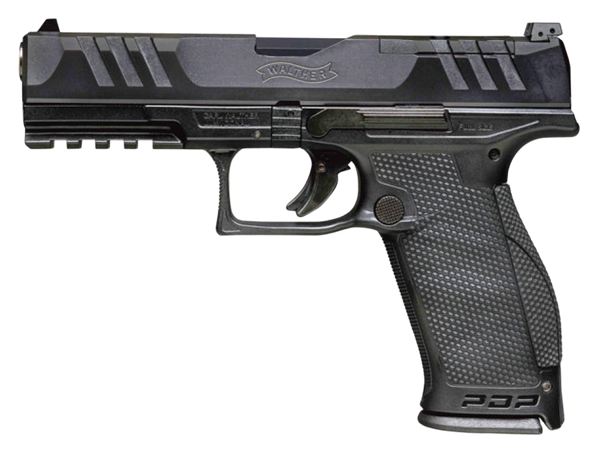 Walther Arms 2844001 PDP Optic Ready 9mm Luger Caliber with 5" Barrel, 18+1 Capacity, Black Finish Picatinny Rail Frame, Serrated/Optic Cut Black Steel Slide & Performance Duty Textured Polymer Grip