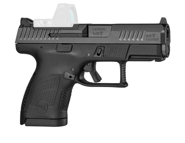 CZ-USA 01568 P-10 S  Sub-Compact Frame 9mm Luger 10+1 3.50" Black Steel Barrel, Black Nitride Optic Ready/Serrated Steel Slide, Black Polymer Frame w/Picatinny Rail