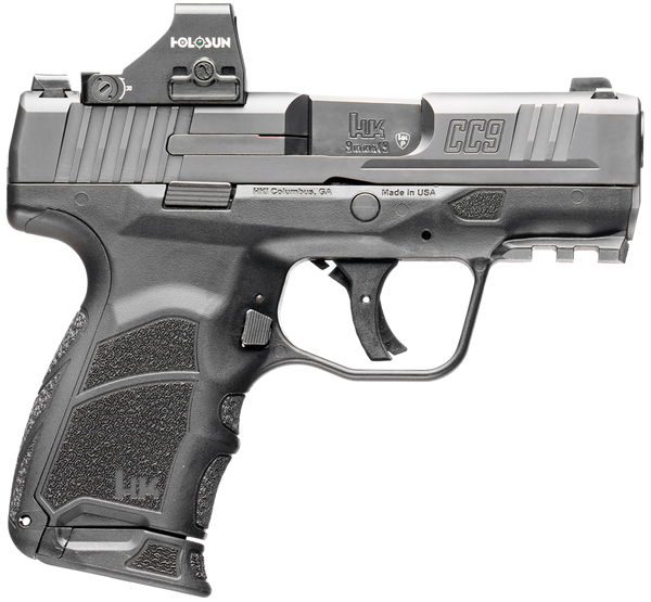 HK 81001131 CC9  9mm Luger 10+1/12+1 3.32" Black Polygonal Rifled Barrel, Optic Ready RMSc/407k Footprint/Serrated Steel Slide, Polymer Frame w/Picatinny Rail, Black Interchangeable Backstrap Grip