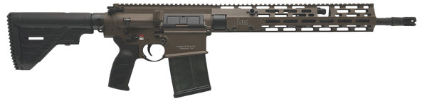 HK 81001206 MR762 A4 7.62x51mm 10+1 16.50" Black Threaded Barrel, Patriot Brown Picatinny Rail Receiver, M-LOK Handguard, 6 Position Black Synthetic Stock, Black Finger Grooved Grip, Ambidextrous