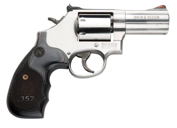 Smith & Wesson 150853 Model 686 Plus 357 Mag 7rd Shot 3" Satin Stainless Steel Barrel, Cylinder & Frame, Black/Silver Custom Wood Grip