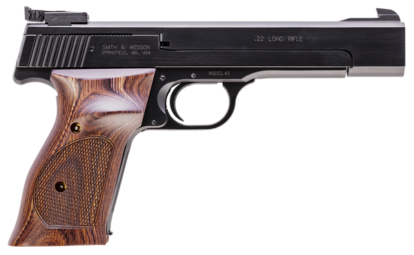 Smith & Wesson 130511 41  Full Size Frame 22 LR 10+1, 5.50" Blued Button Rifled Steel Barrel, Serrated Slide & Frame, Checkered Wood Target Grip