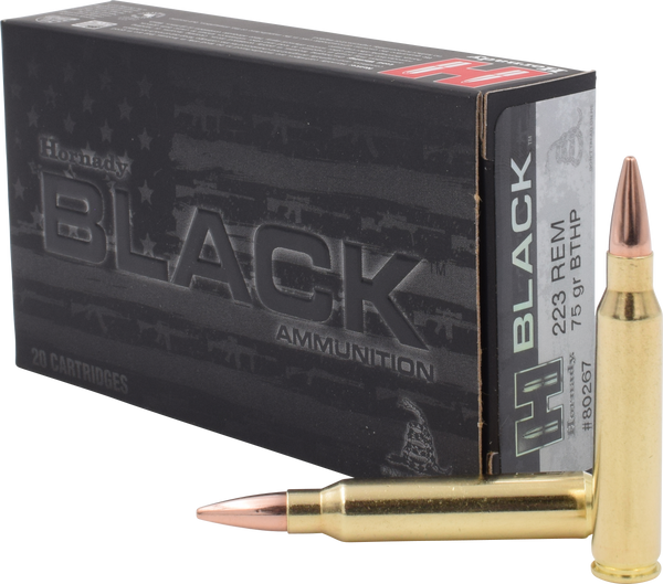 Hornady 80267 Black  223Rem 75gr Boat Tail Hollow Point 20 Per Box/10 Case