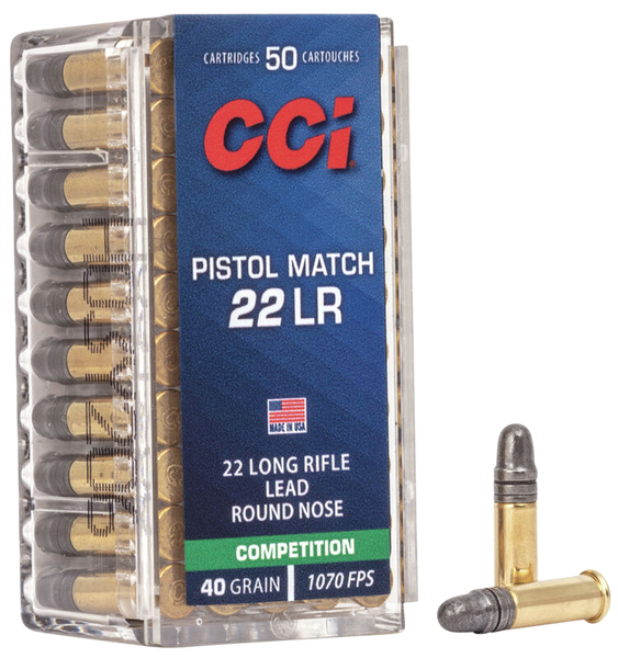 CCI 0051 Pistol Match Competition 22LR 40gr Lead Round Nose 50 Per Box/100 Case