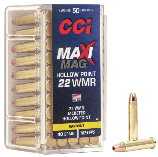 CCI 0024 Maxi-Mag Rimfire 22WMR 40gr Jacketed Hollow Point 50 Per Box/40 Case