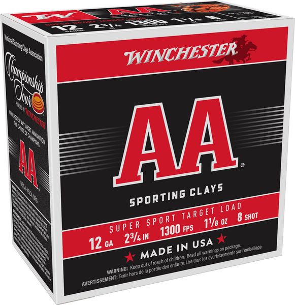 Winchester Ammo AASC128 AA Super Sport Sporting Clay 12Gauge 2.75" 1 1/8oz 8Shot 25 Per Box/10 Case