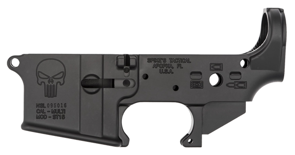 Spikes STLS015 Punisher Stripped Lower Receiver Multi-Caliber 7075-T6 Aluminum Black Anodized for AR-15