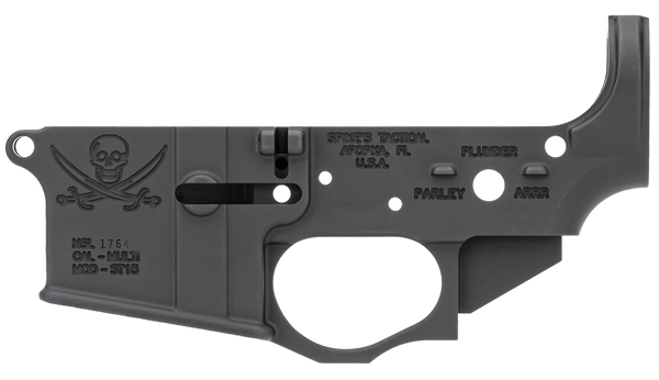 Spikes STLS016 Calico Jack Stripped Lower Receiver Multi-Caliber 7075-T6 Aluminum Black Anodized for AR-15