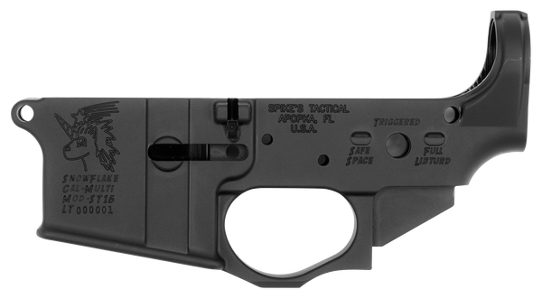 Spikes STLS030 Snowflake Stripped Lower Receiver Multi-Caliber 7075-T6 Aluminum Black Anodized for AR-15
