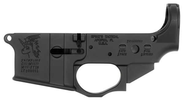 Spikes STLS030 Snowflake Stripped Lower Receiver Multi-Caliber 7075-T6 Aluminum Black Anodized for AR-15