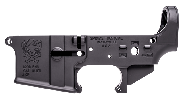 Spikes STLS024 PHU Joker Stripped Lower Receiver Multi-Caliber 7075-T6 Aluminum Black Anodized for AR-15