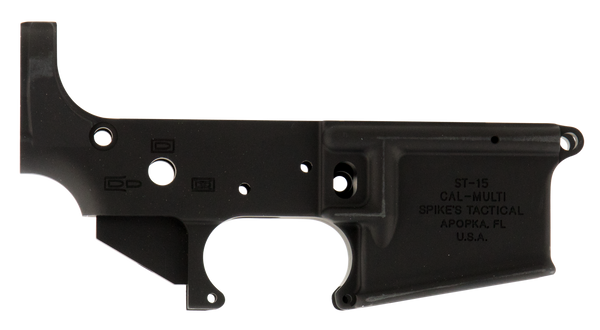 Spikes STLS045 No Logo Stripped Lower Receiver Multi-Caliber 7075-T6 Aluminum Black Anodized for AR-15