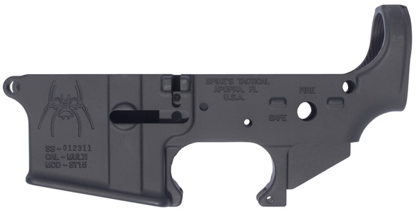 Spikes STLS018 Spider Stripped Lower Receiver with Fire & Safe Markings Multi-Caliber 7075-T6 Aluminum Black Anodized for AR-15