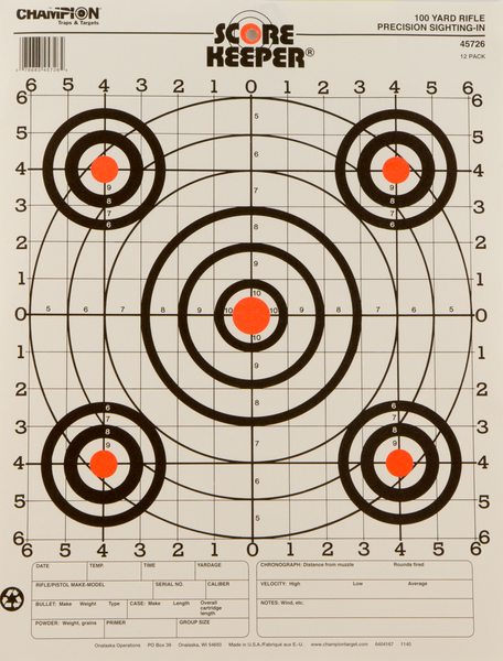 Champion Targets 45726 Score Keeper  Bullseye Paper Hanging 100 yds Pistol/Rifle 14" x 18" Multi-Color 12 PK