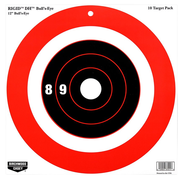 Birchwood Casey 37211 Rigid DH Bullseye Tagboard Hanging 12" x 12" Black/Orange 10 Pk.