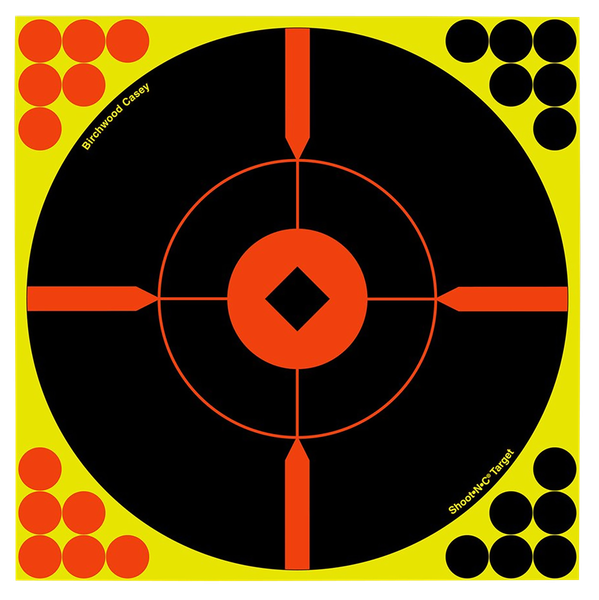 Birchwood Casey 34850 Shoot-N-C Reactive Target Self-Adhesive Paper Black/Yellow/Red 8" Bullseye BMW 50 Pack