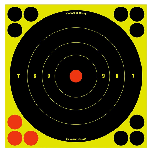 Birchwood Casey 34825 Shoot-N-C Reactive Target Self-Adhesive Paper Black/Yellow/Red 8" Bullseye 30 Pack