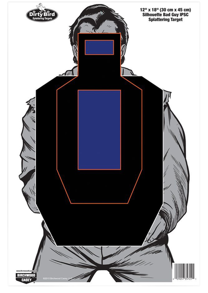 Birchwood Casey 35721 Dirty Bird Bad Guy IPSC Silhouette Tagboard Hanging Pistol 12" x 18" Black/Blue/White 100 Per Pkg