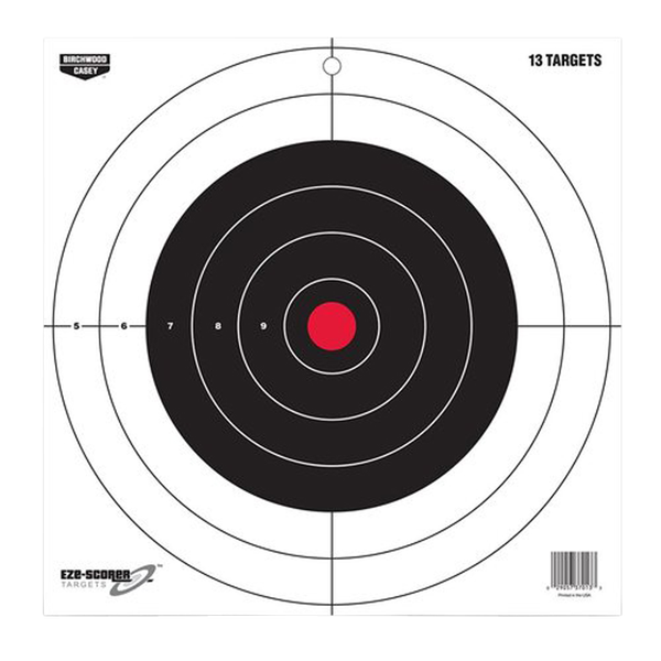 Birchwood Casey 37013 EZE-Scorer  12" Bullseye Paper Hanging Pistol/Rifle Black/Red 13 Per Pkg