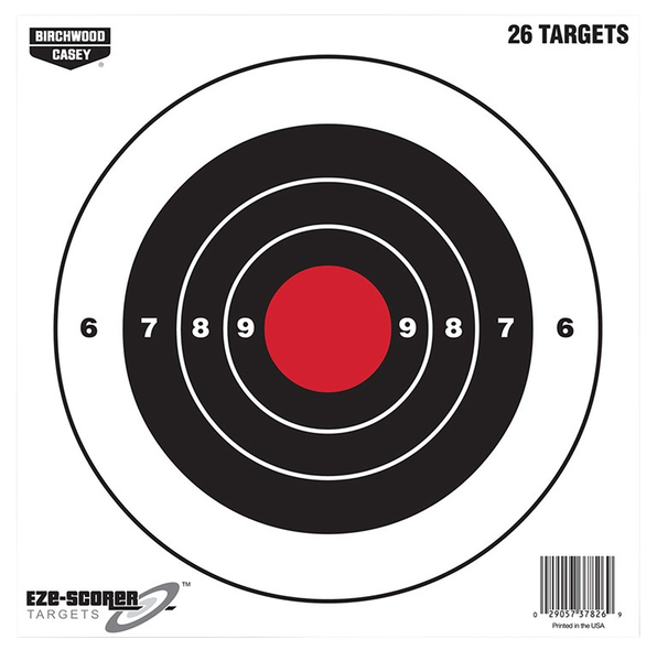 Birchwood Casey 37826 EZE-Scorer  8" Bullseye Paper Hanging Black/Red 26 Per Pkg