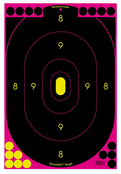 Birchwood Casey 34633 Shoot-N-C Reactive Target Self-Adhesive Paper Black/Pink 12"x18" Oval Silhouette 100 Pack