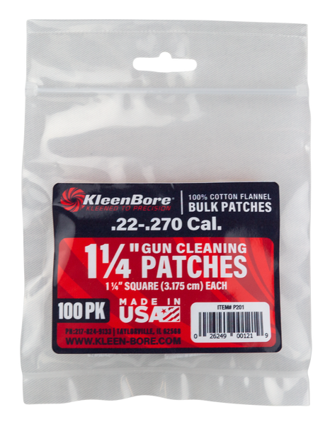KleenBore P201 Super Shooter  .22 - .270 Cal 1.25" 100% Cotton Flannel 100 Per Pack