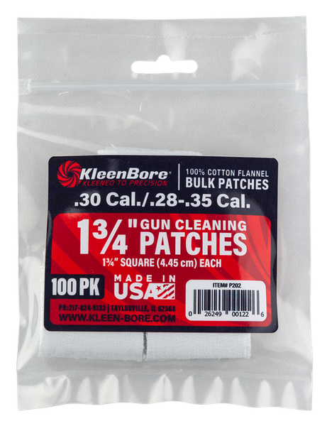KleenBore P202 Super Shooter  .30/ .28 - .35 Cal 1.75" 100% Cotton Flannel 75 Per Pack